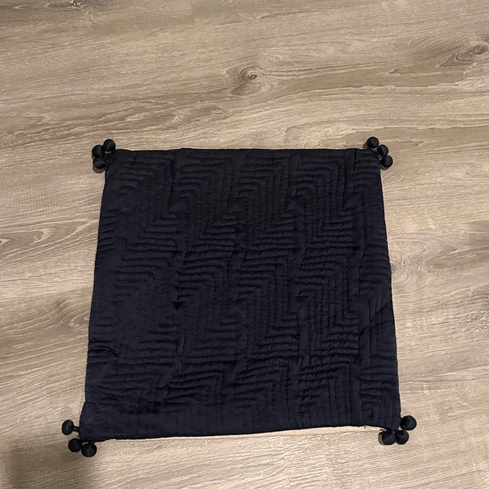 West Elm Navy Blue Silk Tassel throw pillow cover - 18” square zip close - NWT